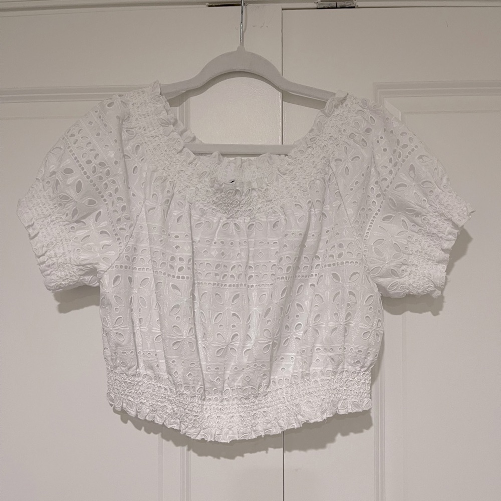J.Crew NWOT puff sleeve eyelet crop top size XL